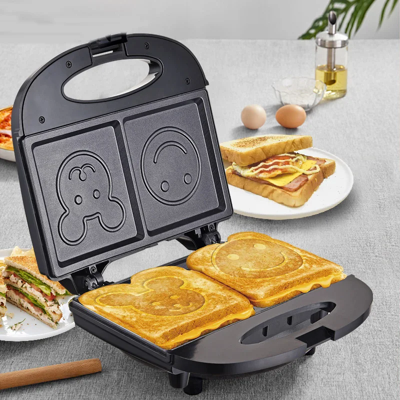 Mini Electric Sandwich Maker Toaster Smiley Pancake Maker Breakfast Machine Baking Iron Grill Kitchen Tools Home Appliance 220V 6